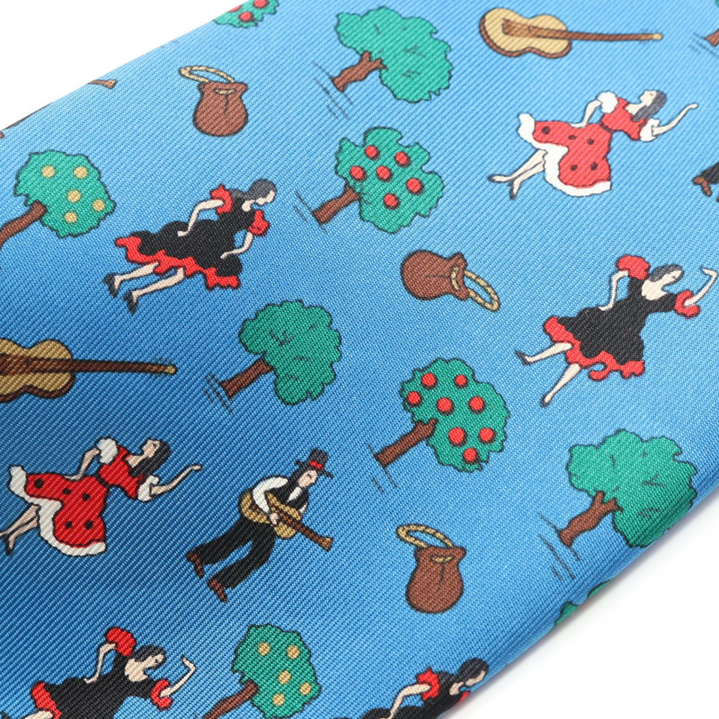 愛馬仕男士藍色多色真絲領帶（二手）-5