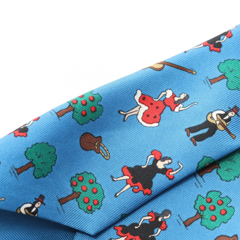 愛馬仕男士藍色多色真絲領帶（二手）-6