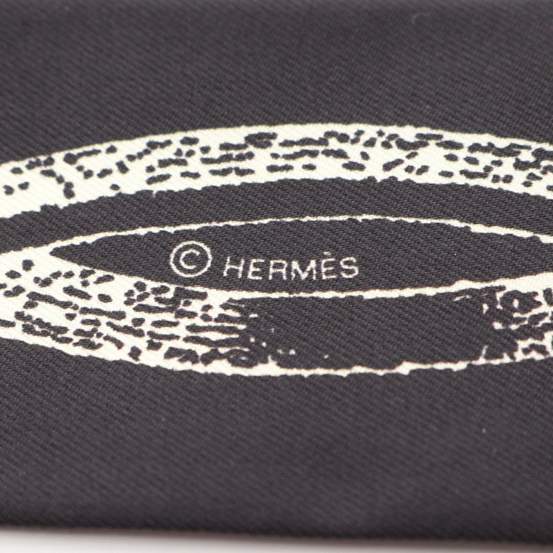 愛馬仕 Twilly Inventaire Poetique de Brides a Bloc 絲巾，黑色米色，二手-3