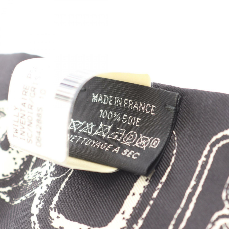 愛馬仕 Twilly Inventaire Poetique de Brides a Bloc 絲巾，黑色米色，二手-4