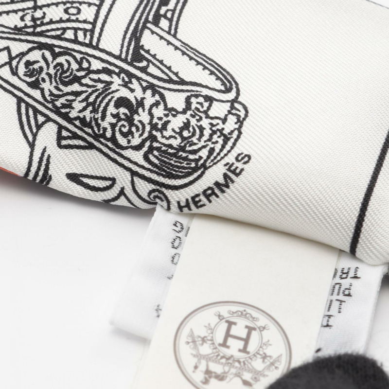 愛馬仕 Twilly 新娘盛典花卉絲巾 絲綢 黑白多色 二手-1