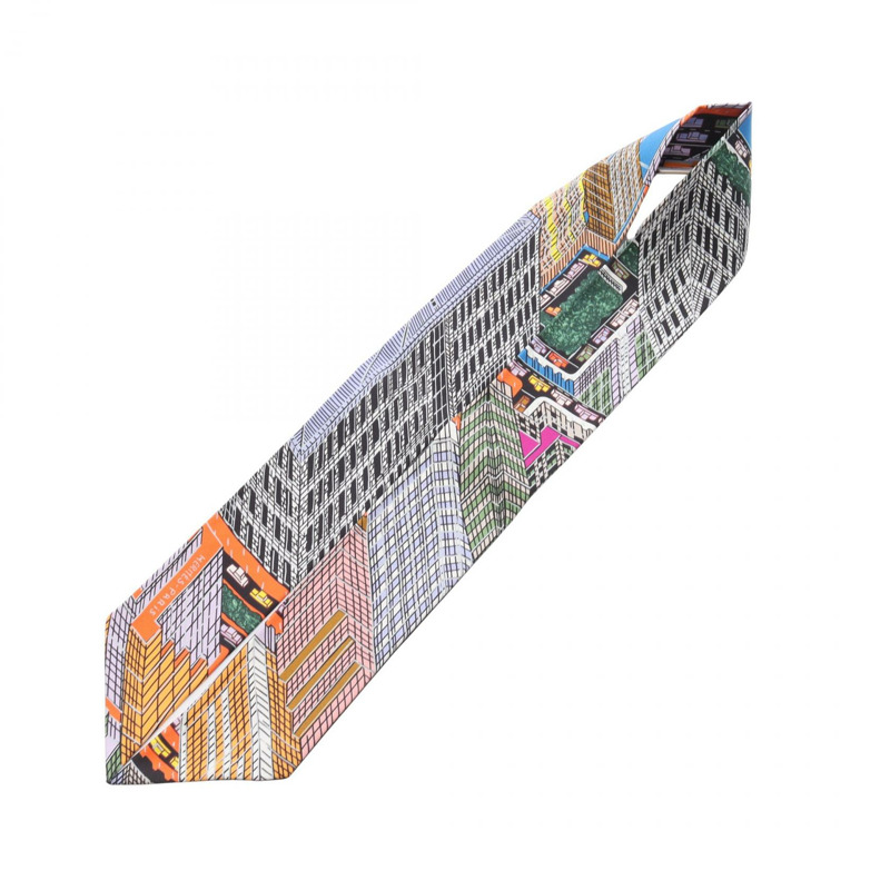 愛馬仕 Twilly PANTIN CITY 絲巾，黑色多色真絲，二手女款-1