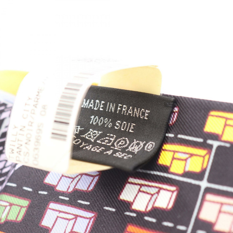 愛馬仕 Twilly PANTIN CITY 絲巾，黑色多色真絲，二手女款-4