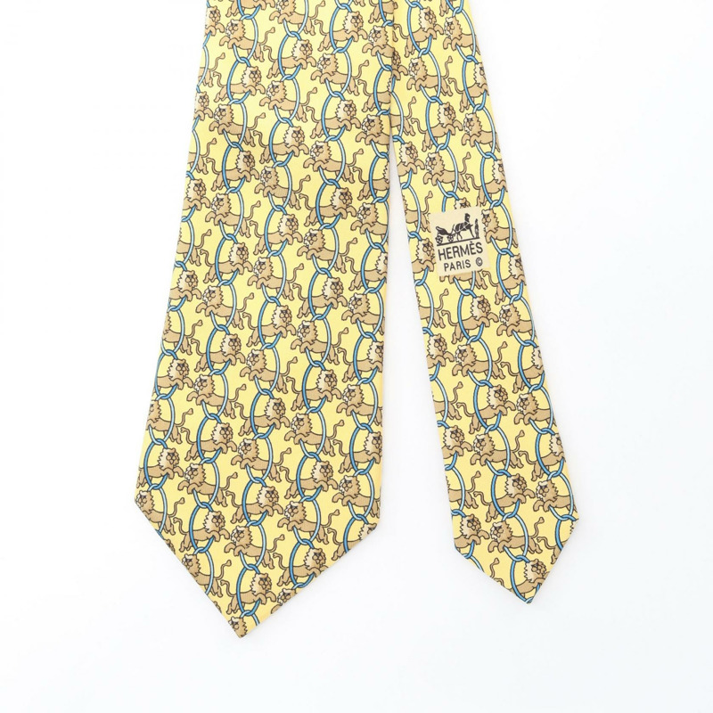 愛馬仕男士黃色多色真絲領帶(二手)-1
