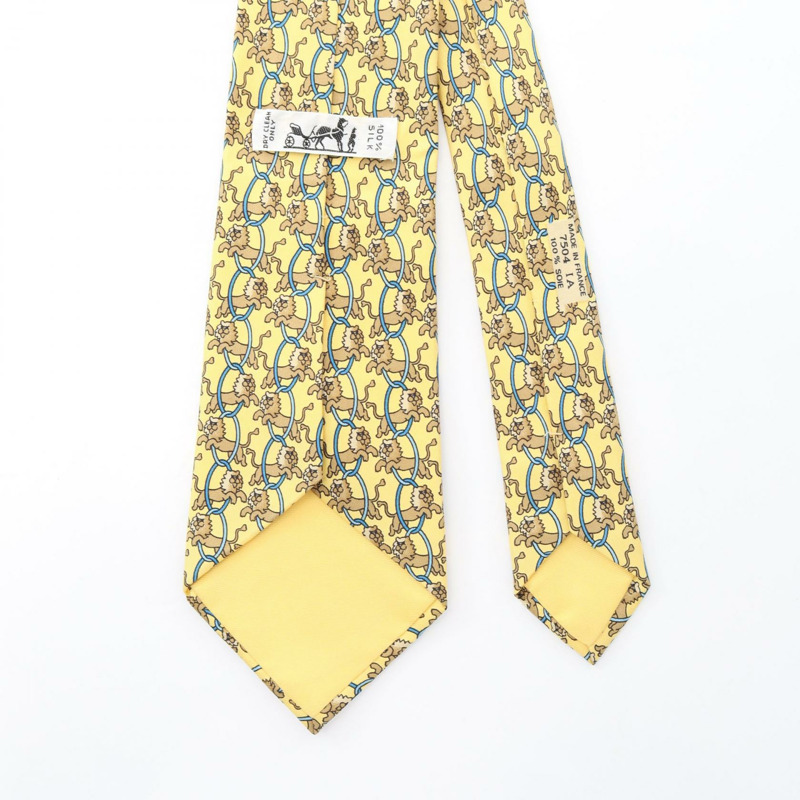 愛馬仕男士黃色多色真絲領帶(二手)-2