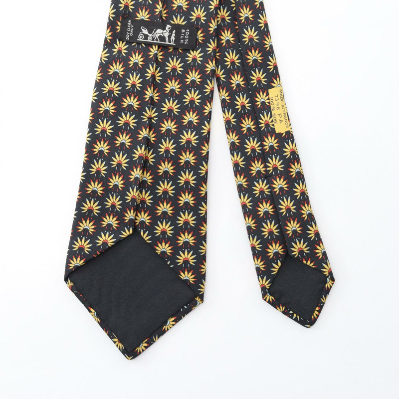 愛馬仕男士真絲領帶，黑色、黃色、橙色多色，二手。-2