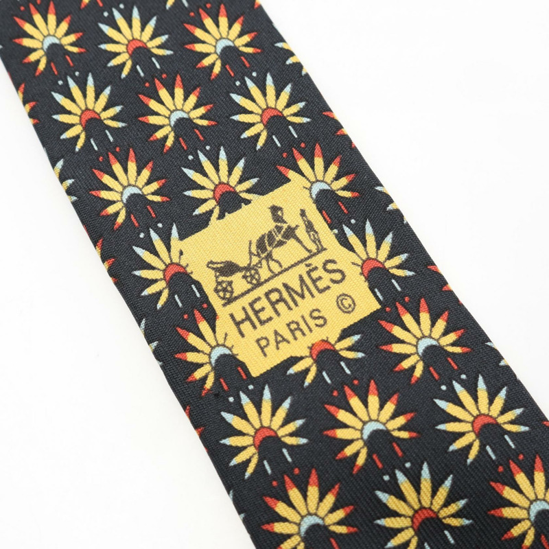 愛馬仕男士真絲領帶，黑色、黃色、橙色多色，二手。-3