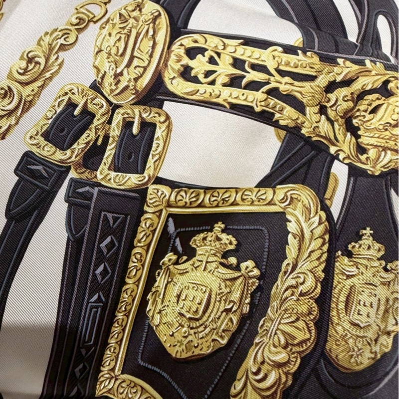 HERMES 華麗的繮轡黑金絲巾 全新品-2