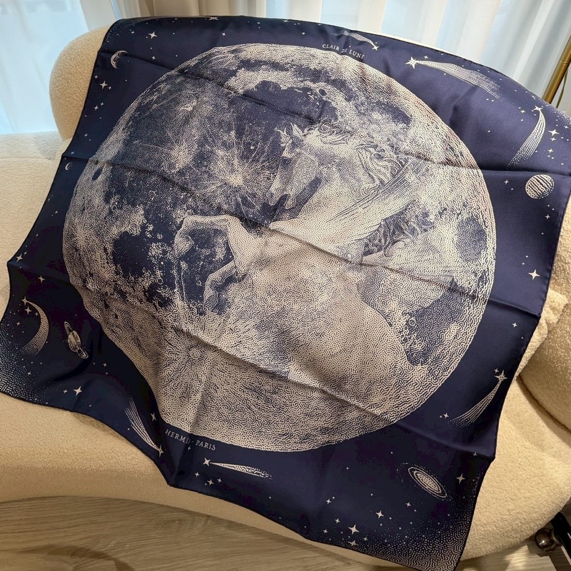 HERMES 月球飛馬雙面絲巾 全新品-0