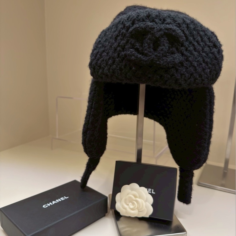 CHANEL 黑色飛行員毛帽 全新品-1