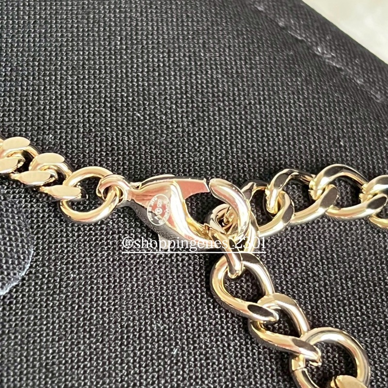 香奈兒 Chanel 全新品 經典水鑽三花logo手鍊 淡金色-2