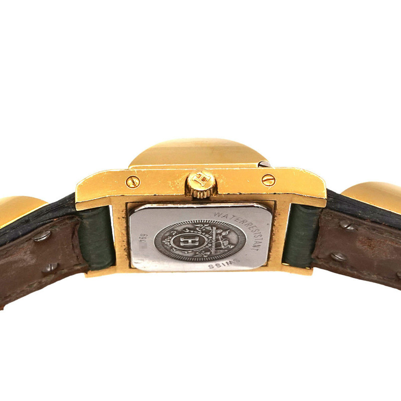 愛馬仕 Medor 女士金字塔金鉚釘腕錶，搭配白色和綠色皮革錶帶，石英機芯-4