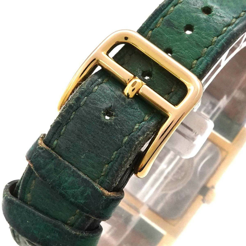 愛馬仕 Medor 女士金字塔金鉚釘腕錶，搭配白色和綠色皮革錶帶，石英機芯-6