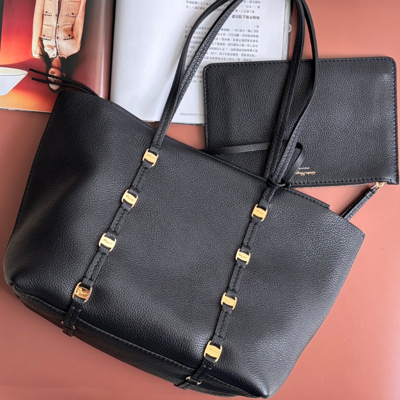 ::Salvatore Ferragamo:: Vara GG-21H604 黑色皮革手提包 托特包 肩背包-0