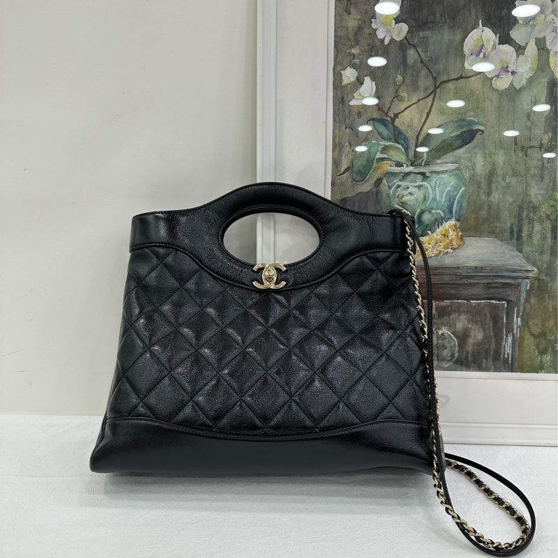 Chanel 24B 31bag大號 黑金牛皮鏈條包 晶片 有購證-1