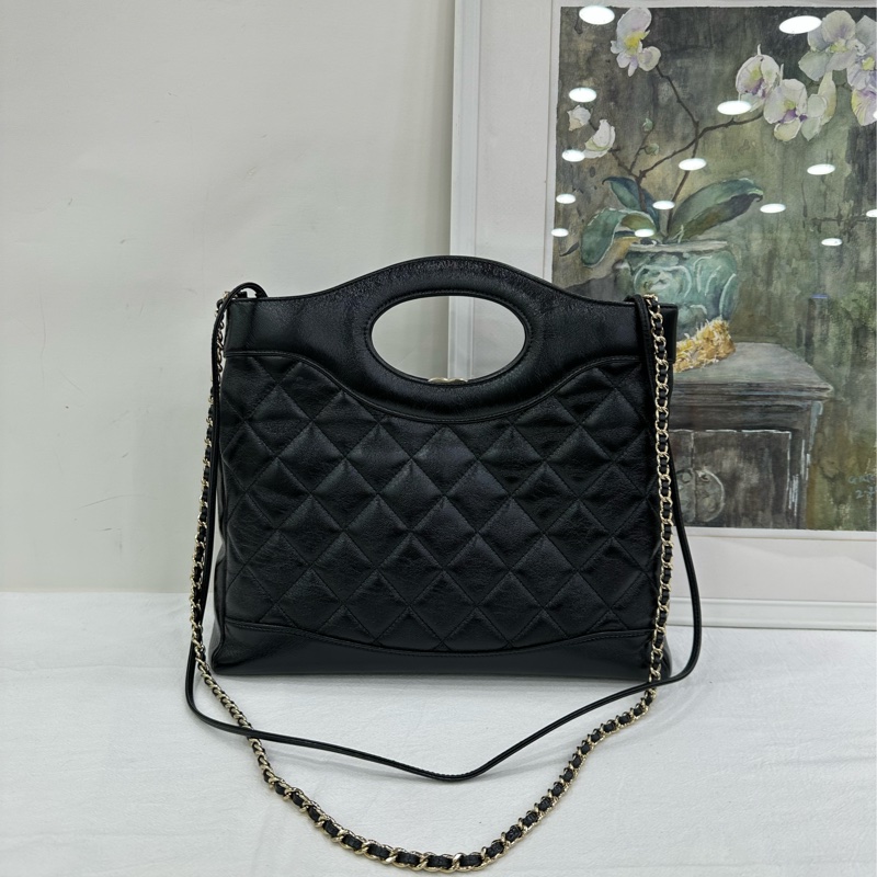 Chanel 24B 31bag大號 黑金牛皮鏈條包 晶片 有購證-2