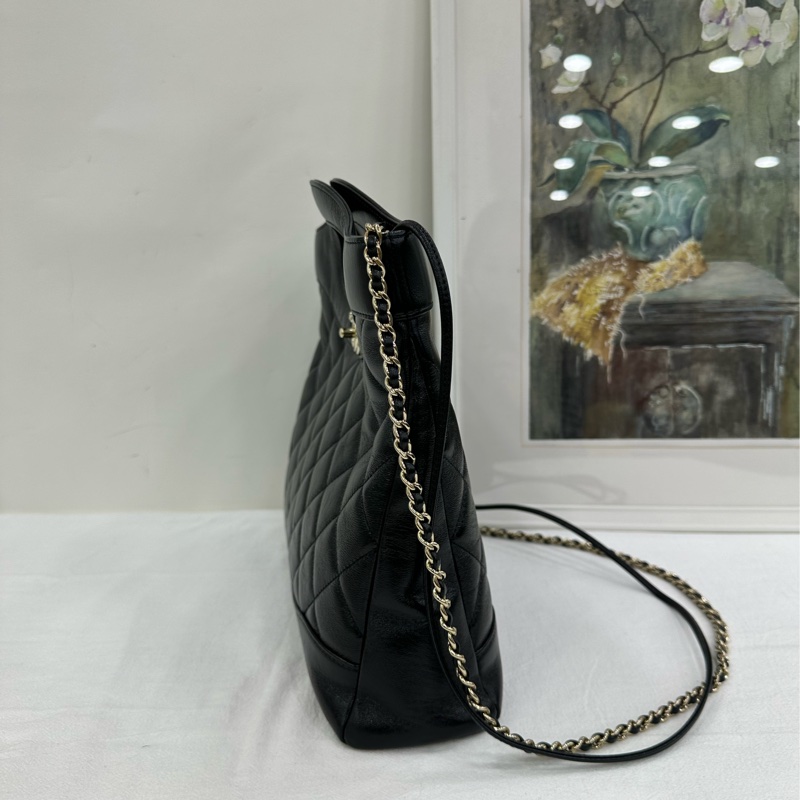 Chanel 24B 31bag大號 黑金牛皮鏈條包 晶片 有購證-4