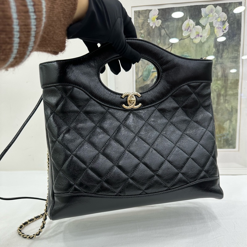 Chanel 24B 31bag大號 黑金牛皮鏈條包 晶片 有購證-6
