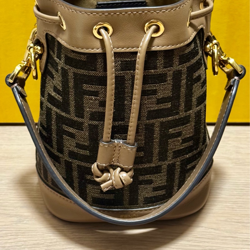 [FENDI]MON TRESOR FF Logo 緹花及皮革二用迷你水桶8BS093 ALP3 F1AOE-7