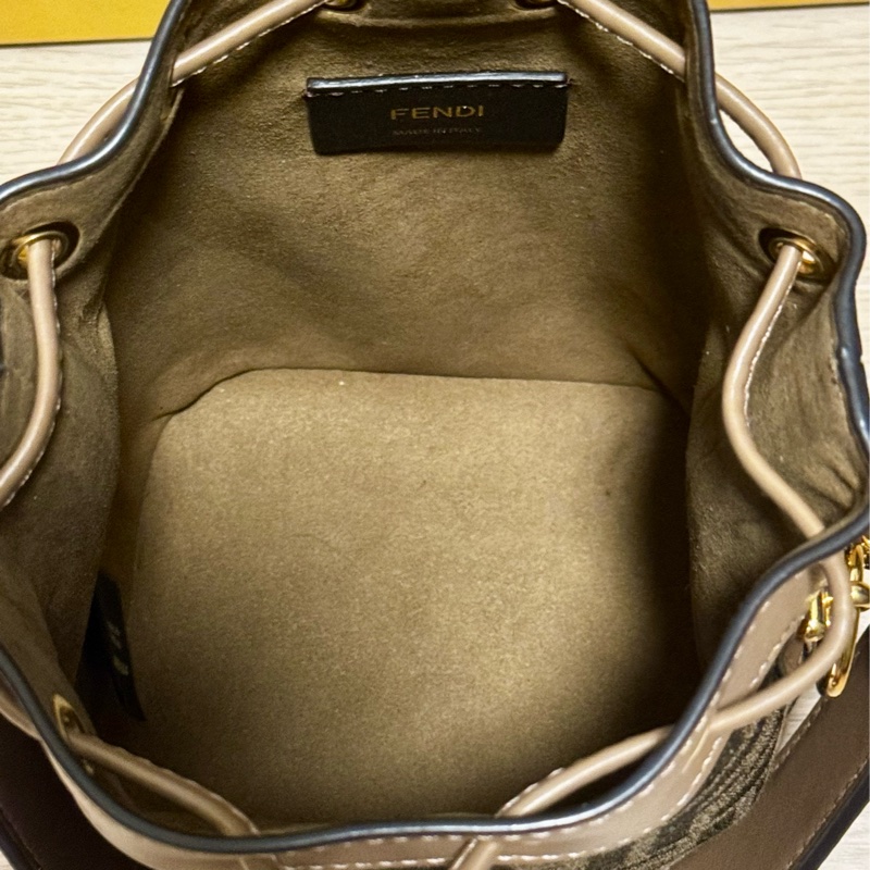 [FENDI]MON TRESOR FF Logo 緹花及皮革二用迷你水桶8BS093 ALP3 F1AOE-14