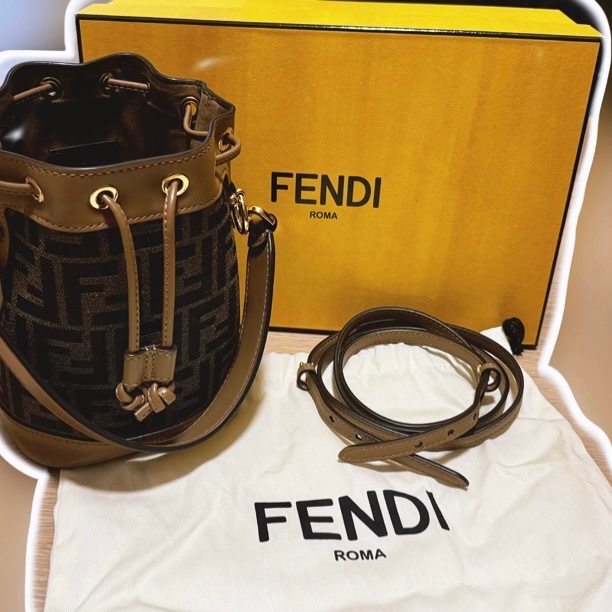 [FENDI]MON TRESOR FF Logo 緹花及皮革二用迷你水桶8BS093 ALP3 F1AOE-0