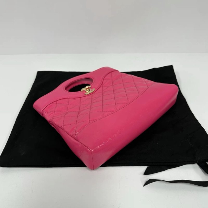 CHANEL 桃紅色金扣31bag mini手提肩背斜背包 22*5.5*23 98新配件塵袋-4