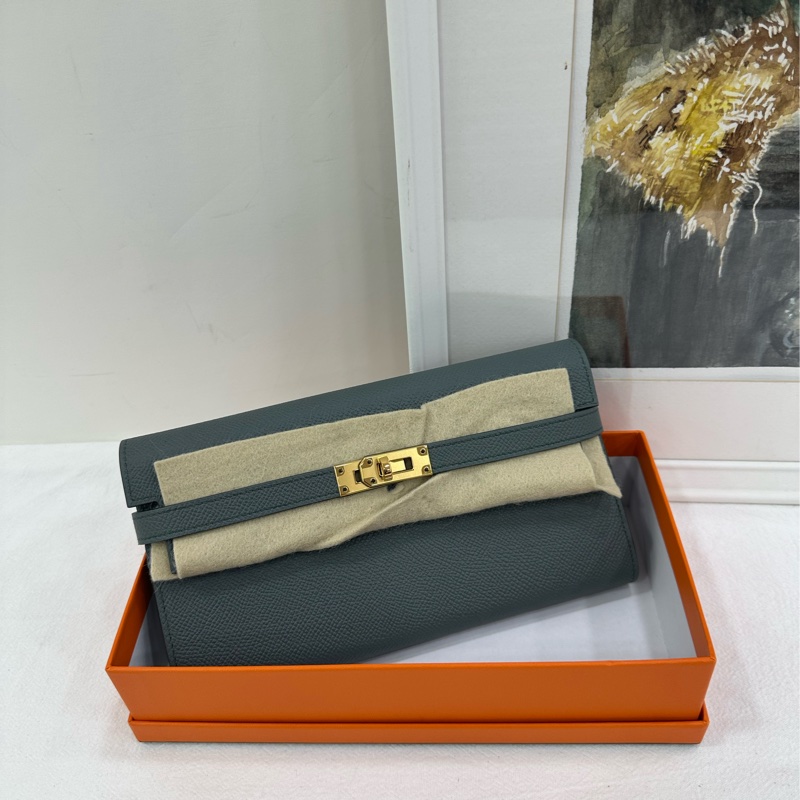 Hermes 愛馬仕  Kelly Long Wallet 長皮夾  杏仁綠 epsom皮，D刻-0