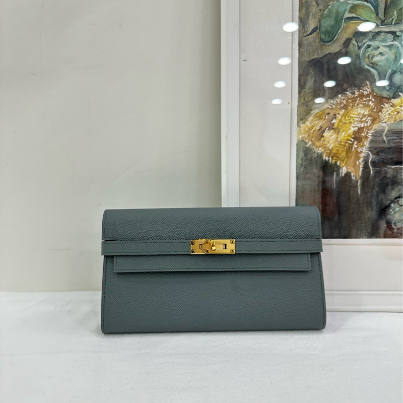 Hermes 愛馬仕  Kelly Long Wallet 長皮夾  杏仁綠 epsom皮，D刻-1