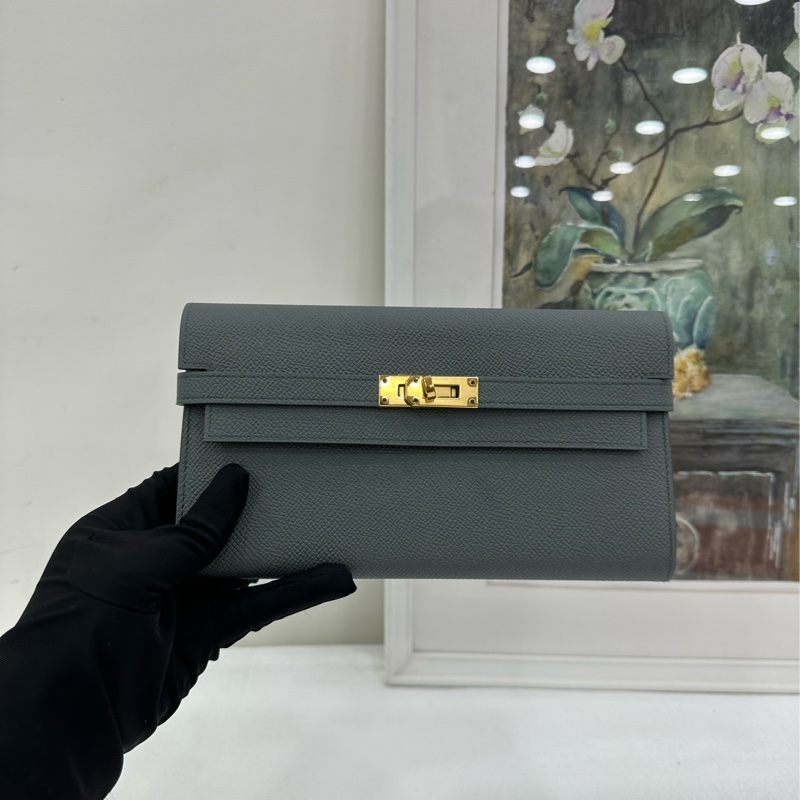 Hermes 愛馬仕  Kelly Long Wallet 長皮夾  杏仁綠 epsom皮，D刻-5
