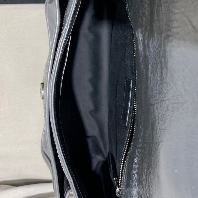 YSL niki中號 灰色小牛皮復古皺褶 鏈條包 新款D扣-6