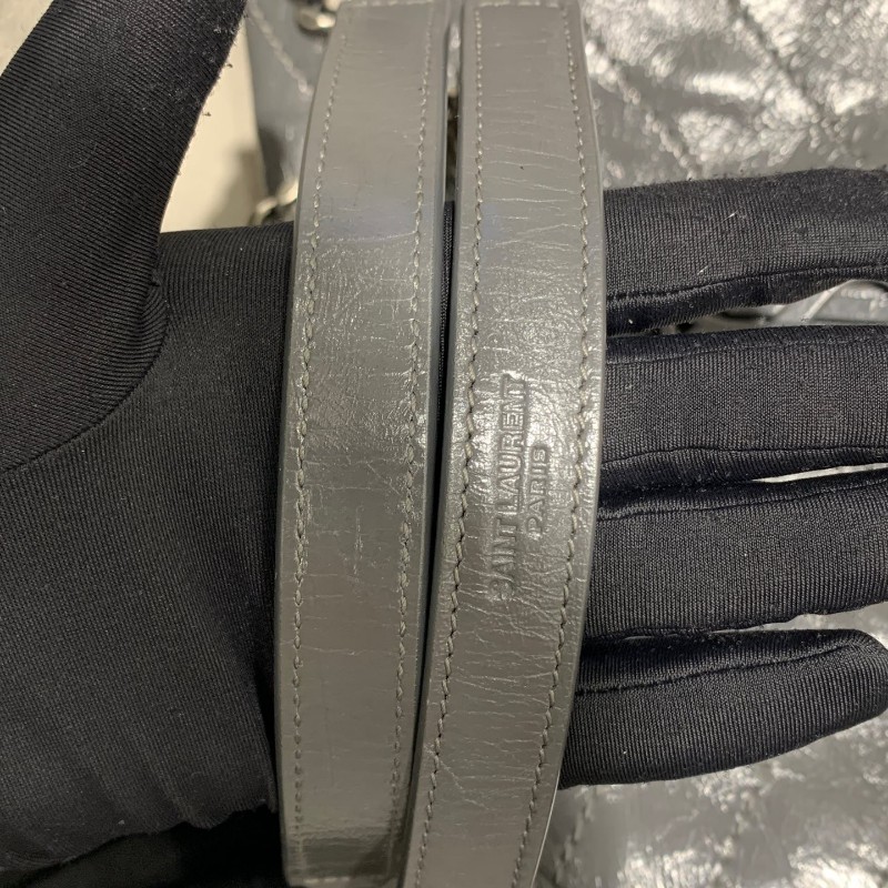 YSL niki中號 灰色小牛皮復古皺褶 鏈條包 新款D扣-8
