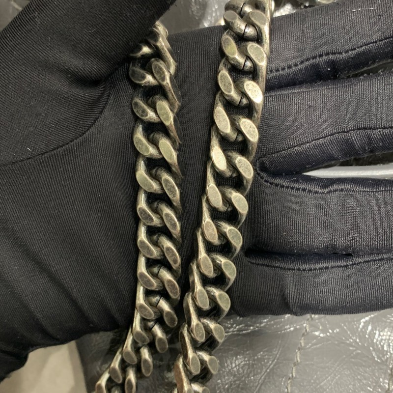 YSL niki中號 灰色小牛皮復古皺褶 鏈條包 新款D扣-9