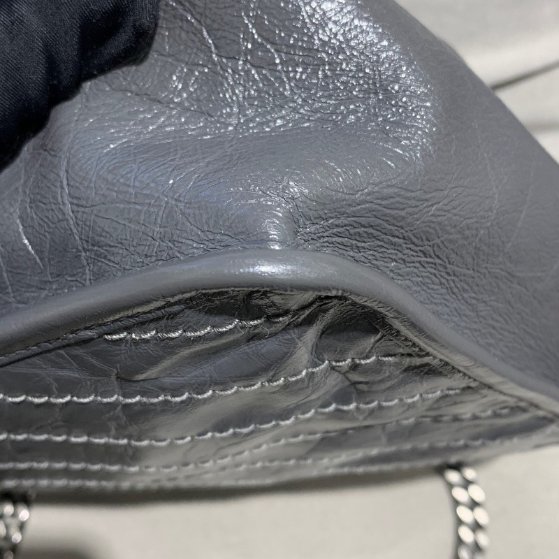 YSL niki中號 灰色小牛皮復古皺褶 鏈條包 新款D扣-14