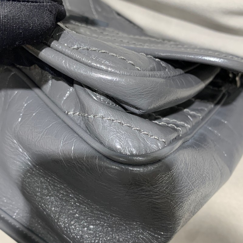 YSL niki中號 灰色小牛皮復古皺褶 鏈條包 新款D扣-16