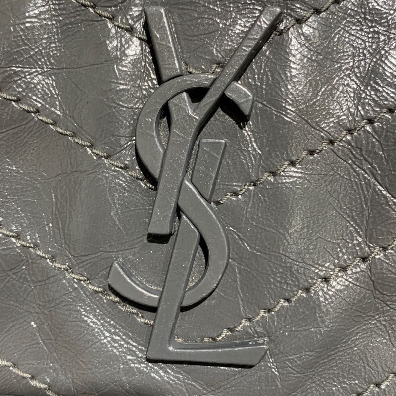 YSL niki中號 灰色小牛皮復古皺褶 鏈條包 新款D扣-18