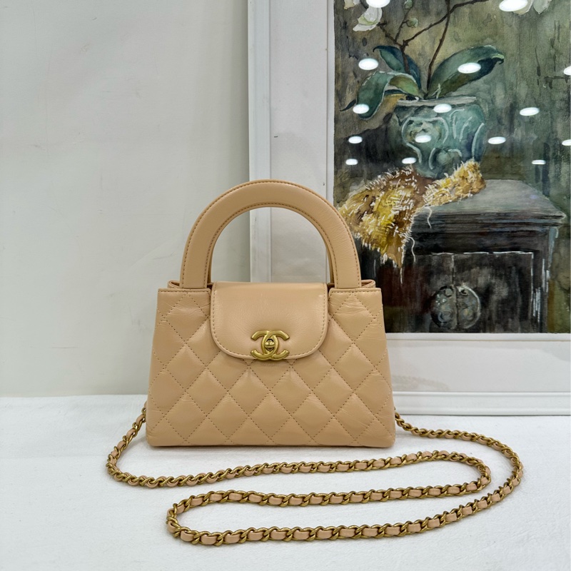 Chanel 香奈兒 25C Kelly 大號 奶茶色 米色，杏色，金扣 copy購證 size：13*19*7-1