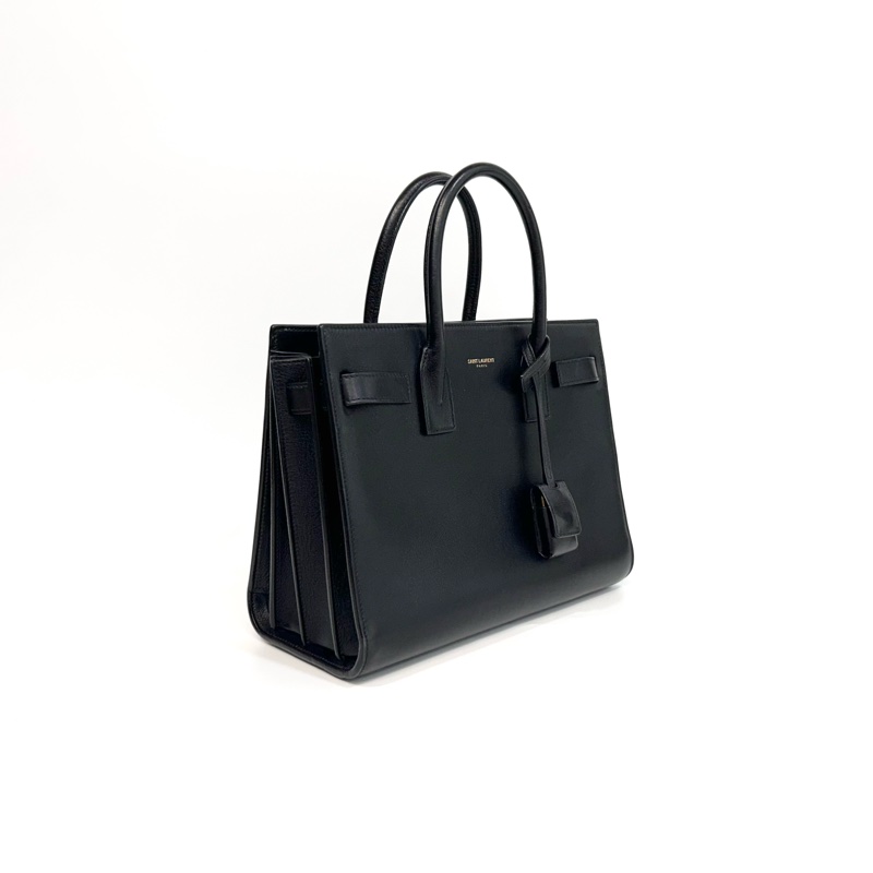 YSL黑金小牛皮SAC DE JOUR手提側背包377183-2