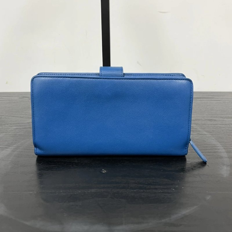 CHANEL 藍銀魚子醬雙C手拿錢包 98新配件盒子保卡塵袋-5