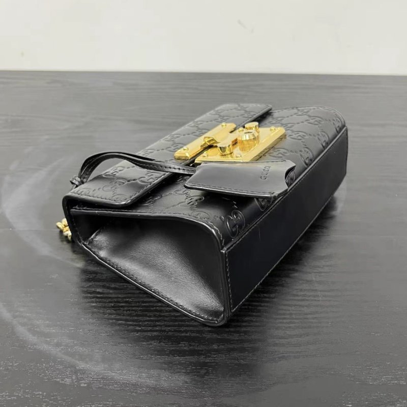 GUCCI 黑金金扣 Padlock老花LOGO壓紋盒子肩背斜背包20*13*7.5 98新配件塵袋-2