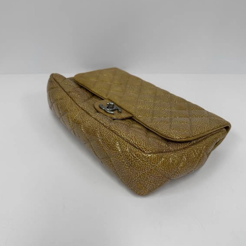 CHANEL 琥珀黃銀扣CF jumbo爆裂紋肩背斜背包 30*8*20 97新配件塵袋-2