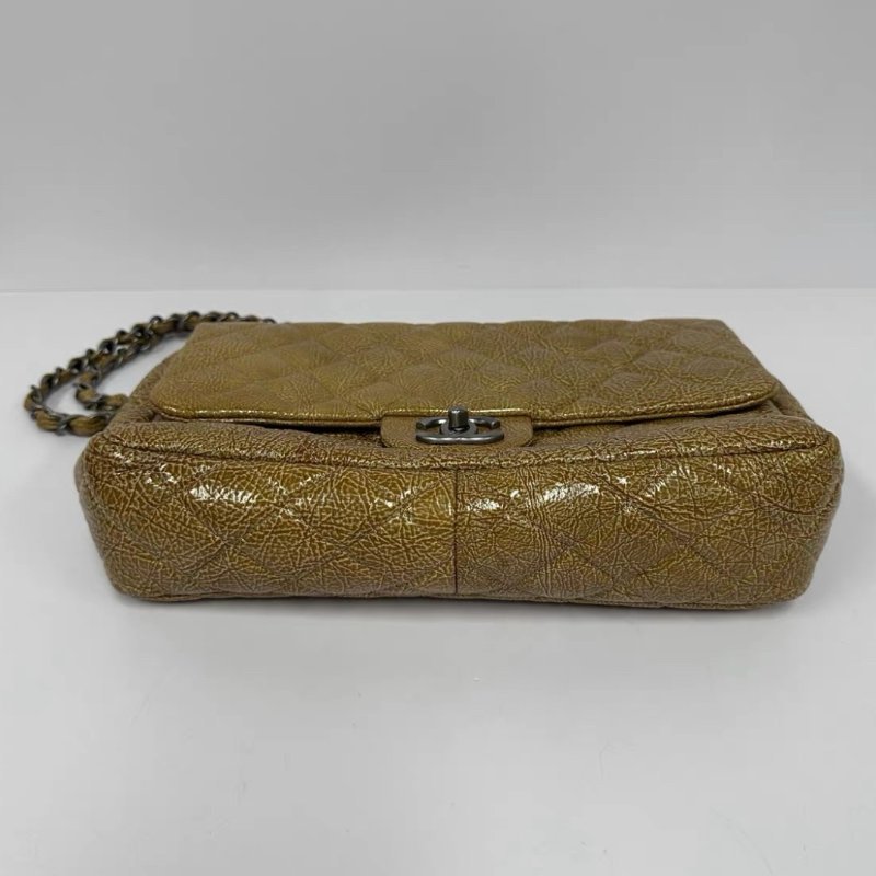 CHANEL 琥珀黃銀扣CF jumbo爆裂紋肩背斜背包 30*8*20 97新配件塵袋-3