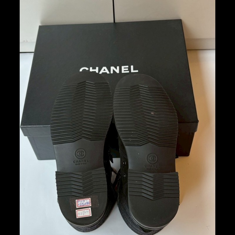 Chanel 碎花內裡布加麂皮黑短靴-8