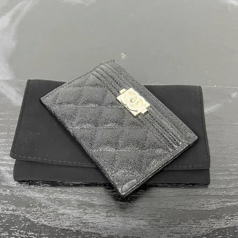 CHANEL 黑銀leboy荔枝紋錢包卡包 11*7.5*0.5 98新配件塵袋-2