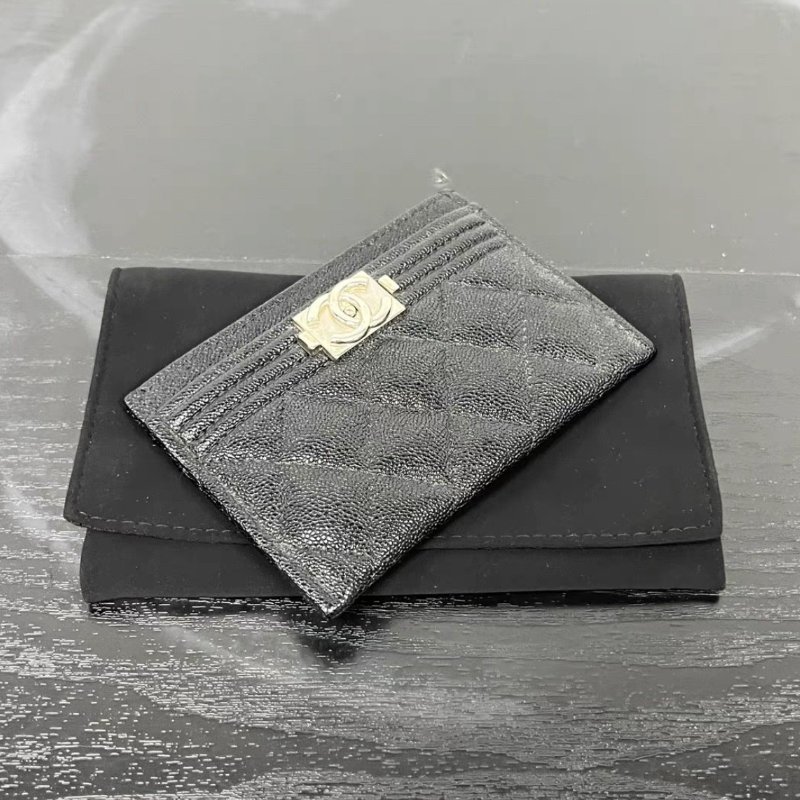 CHANEL 黑銀leboy荔枝紋錢包卡包 11*7.5*0.5 98新配件塵袋-3