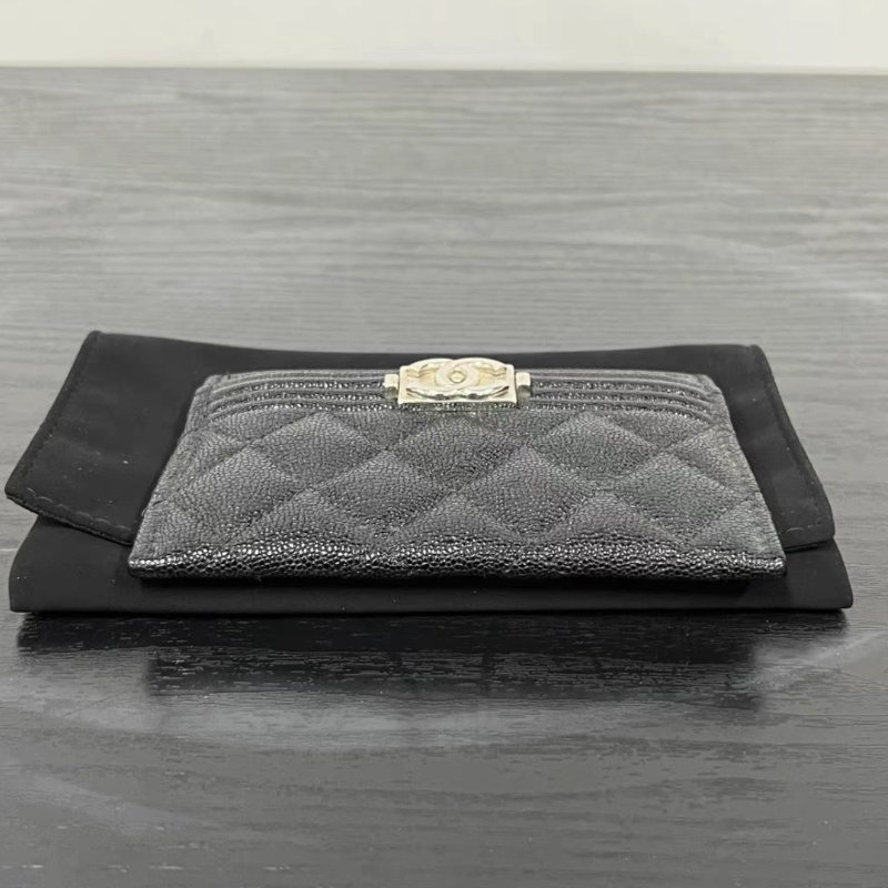 CHANEL 黑銀leboy荔枝紋錢包卡包 11*7.5*0.5 98新配件塵袋-4