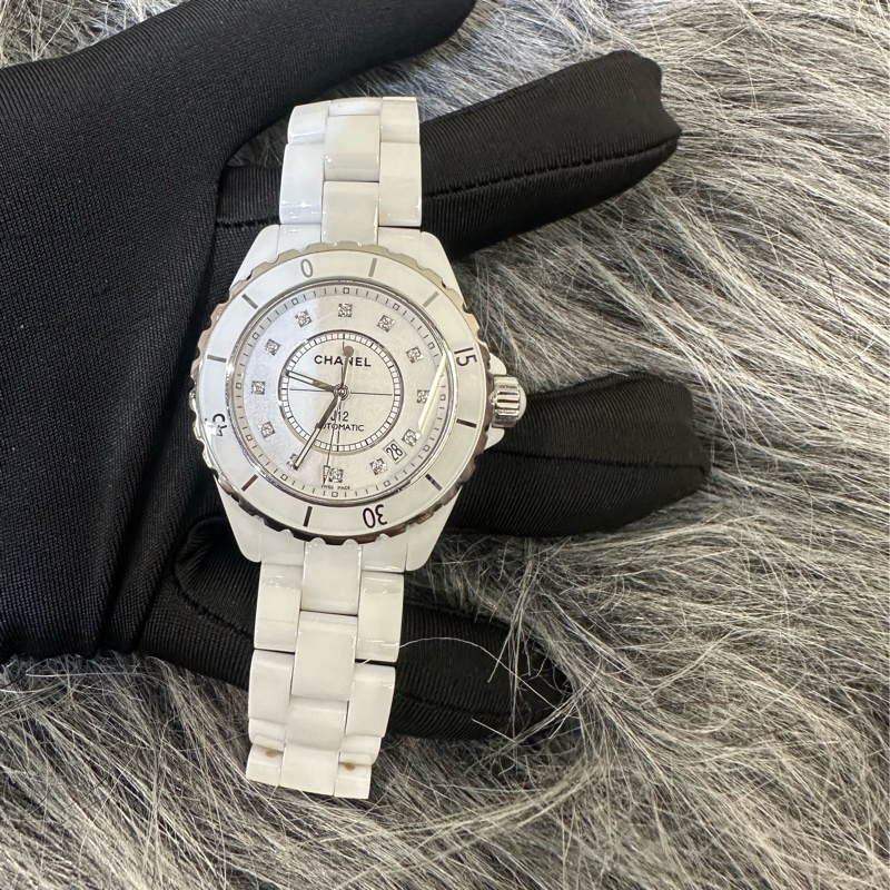 Chanel 白陶瓷12點鑽日期窗機械腕錶J12 H1629-0