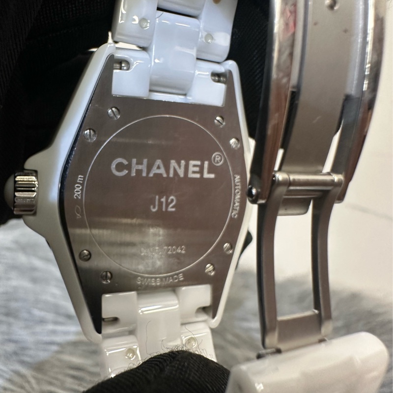 Chanel 白陶瓷12點鑽日期窗機械腕錶J12 H1629-6