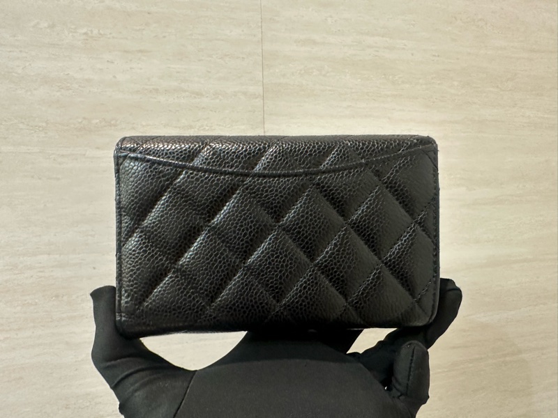 Chanel 黑荔枝牛皮金釦三折內零錢袋5卡中夾AP0232-1