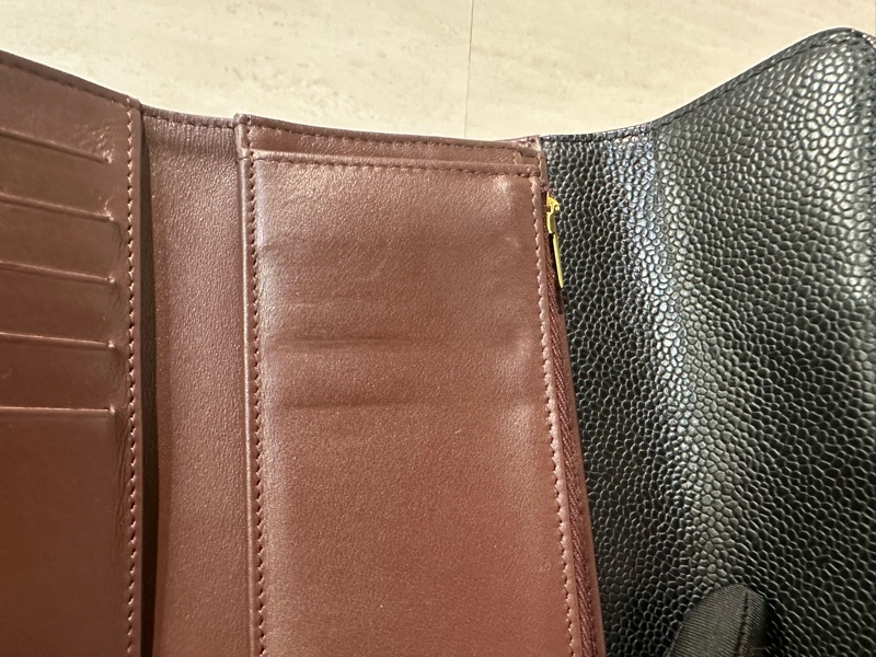 Chanel 黑荔枝牛皮金釦三折內零錢袋5卡中夾AP0232-8