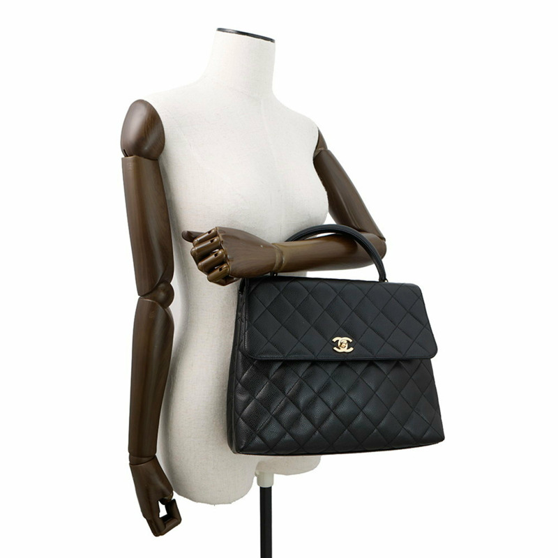 香奈兒 (CHANEL) Matelasse Coco Mark 魚子醬皮革手提包 A12397 黑色手柄包-3